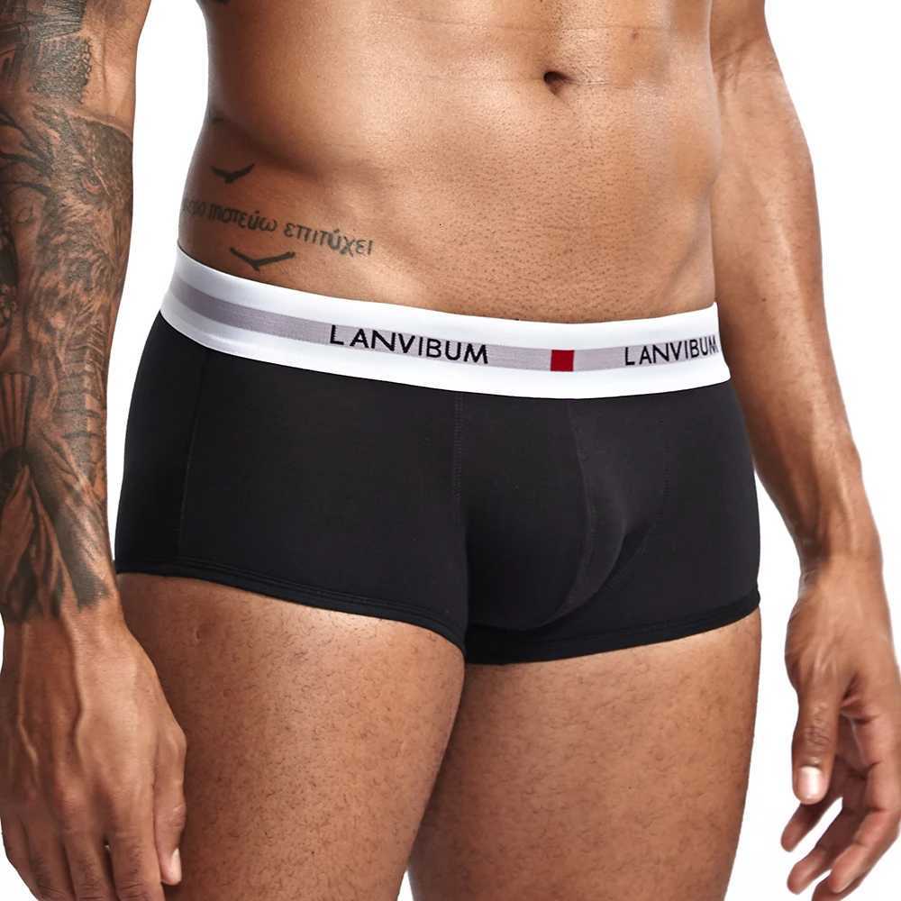 LANVIBUM men underwear solid convex underpants comfortable cotton bowxers soft shortsT251031