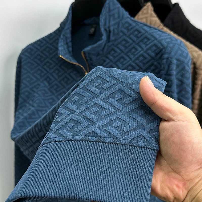 Top Quality Geometric Jacquard Sweater Mens Zippered Standing Neck Long Sleeved Tshirt Autumn New Fashion Brand Loose PulloverT251031