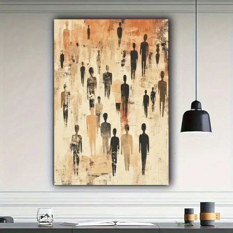 Modern abstract wall art canvas painting beige and brown silhouette figure bedroom contemporary living room decoration C251031