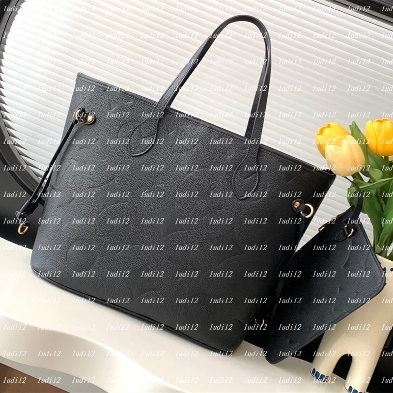 New Real cowhide neverfulltote Double Up Bag Womens crossbody shoulder bag designer handbag Luxury shopping bag 2PCs wallet mirror quality tote Composite Bag