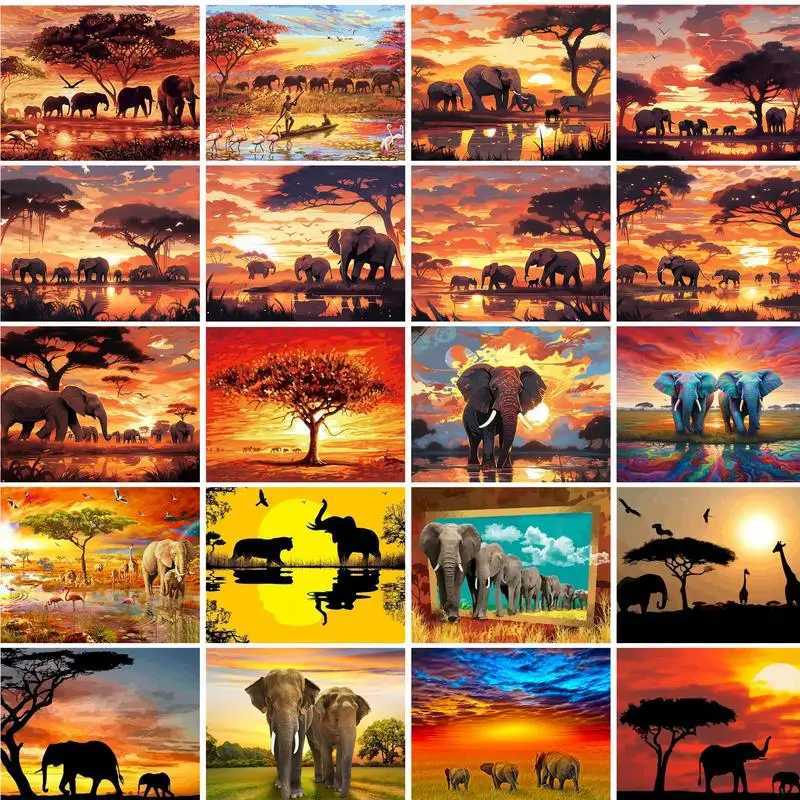 GATYZTORY Sunset Elephants Animals DIY Painting By Numbers Modern Wall Art Hand Painted Acrylic Picture For Home Decor 40x50cm C251031