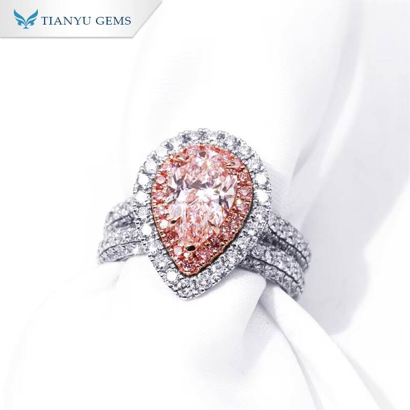 Customized Jewelry Sterling Silver Solid Gold Engagement Rings Pure 14K 18K 10K Gold Pink Lab Grown Diamond CVD Ring Set