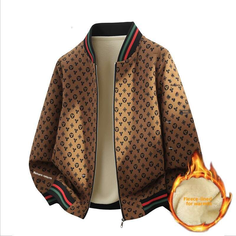 Jacket 2025 Autumn New Men's Baseball Collar Fleece Lined Thickened Warm Casual Korean Style Cotton Coat