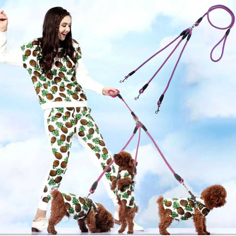 3 Way Dog Coupler Leash No Tangle Splitter Triple Dog Leash for Walking Running Three Small Dogs Cats Puppy 3 in 1 Traction Rope C251031