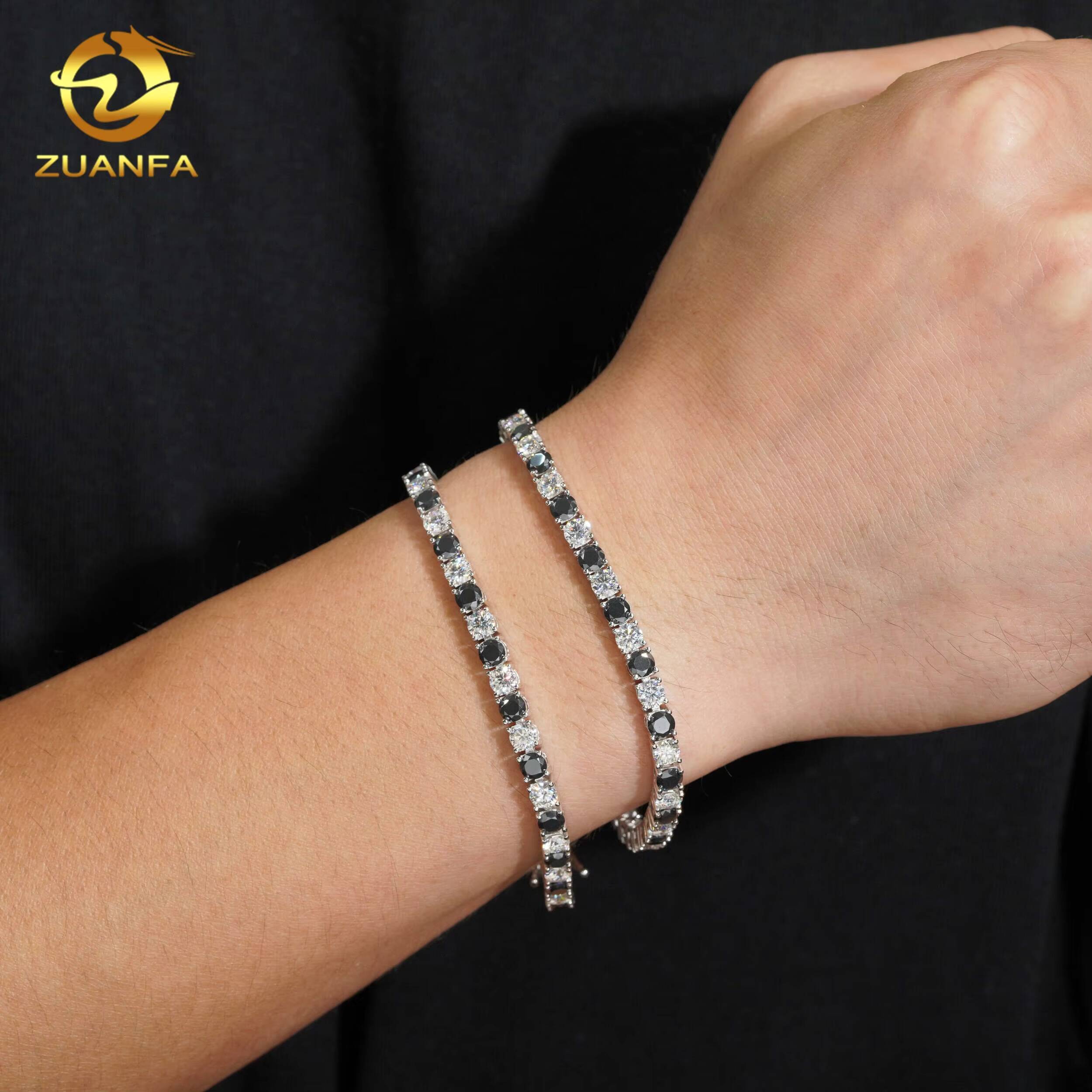 AB Color Moissanite Tennis Chain Necklace 4mm Black and White Moissanite Tennis Bracelet 925 Silver Moissanite Chain Jewelry