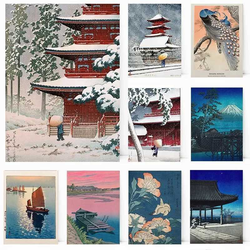 Hasui Kawase Osaka Vintage Japanese Art Koi Carps Peacock Snowy Scenery Poster Wall Pictures Canvas Painting Room Home Decor C251031
