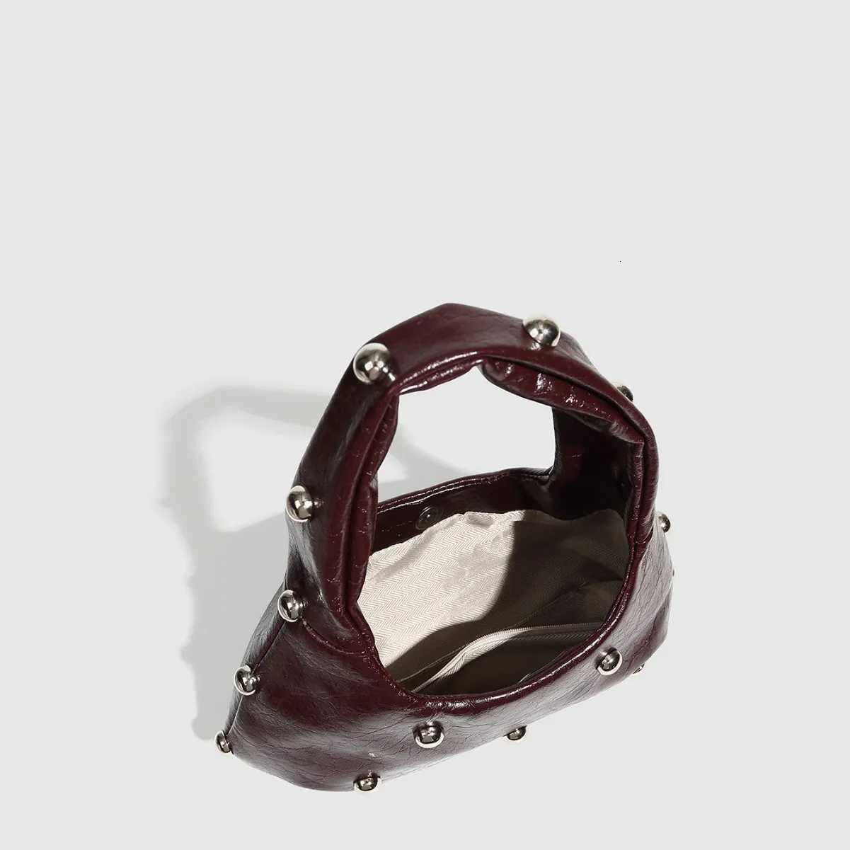 NEW Rivet Womens Handbags Soft PU Leather Shoulder Bag Casual Designer Hobos Half Moon Underarm Bags for Women 2025 Tote Clutch W251031