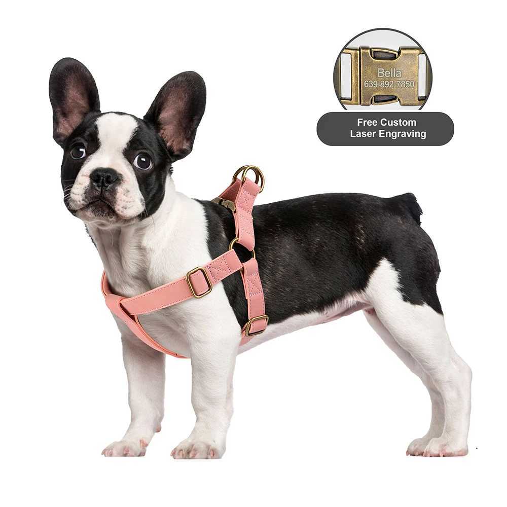 Personzed Dog Harness and Leash Set PU Leather Dogs Harness Free Engraved ID Buckle for Small Medium Large Dogs Pitbull Pug C251031
