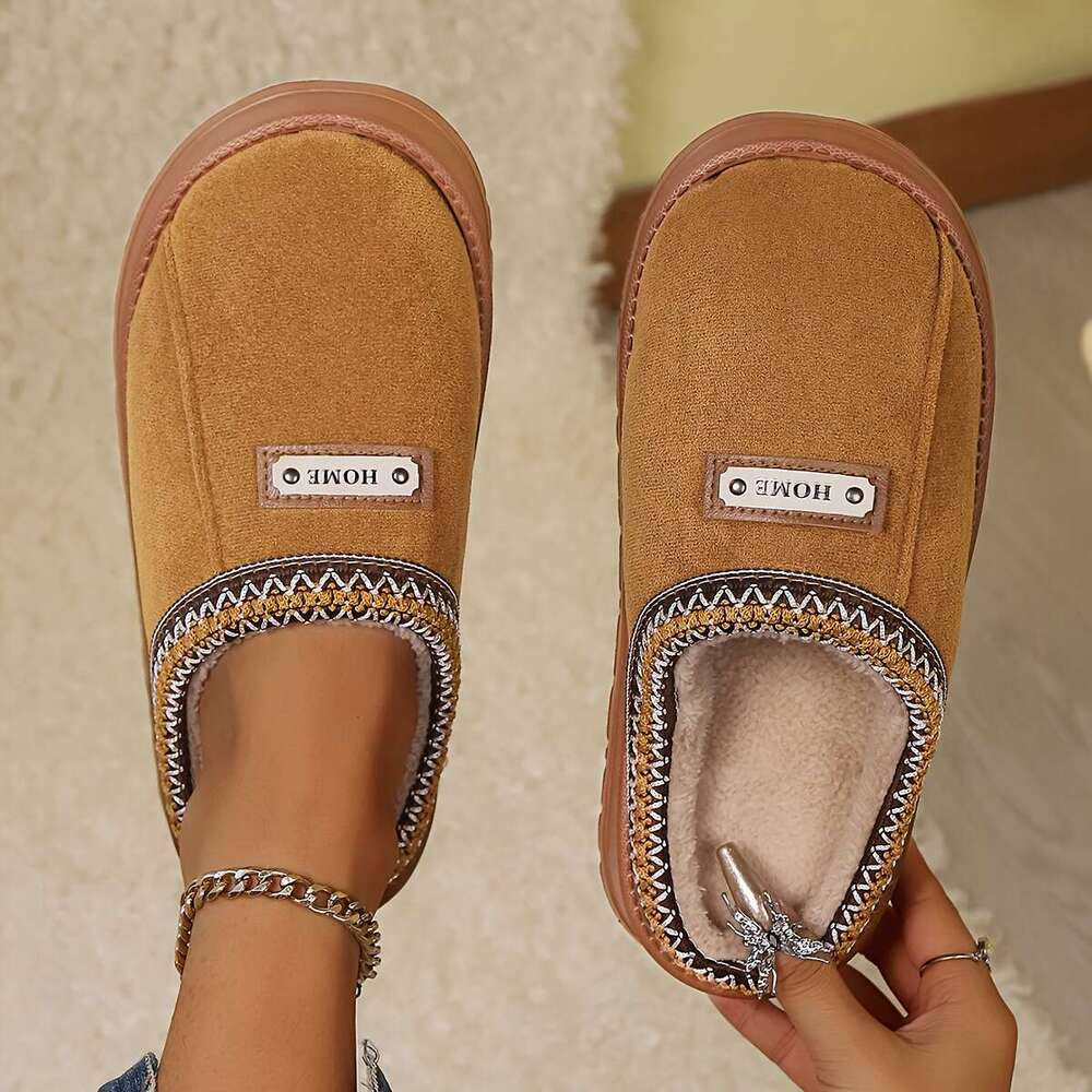 Fleece With Thick Non-Slip - Soft Warm Indoor House Men & Women, Brown/Khaki/Black, Perfect Gift For Comfort, Winter Cozy Shoes | EVA Sole Family Home