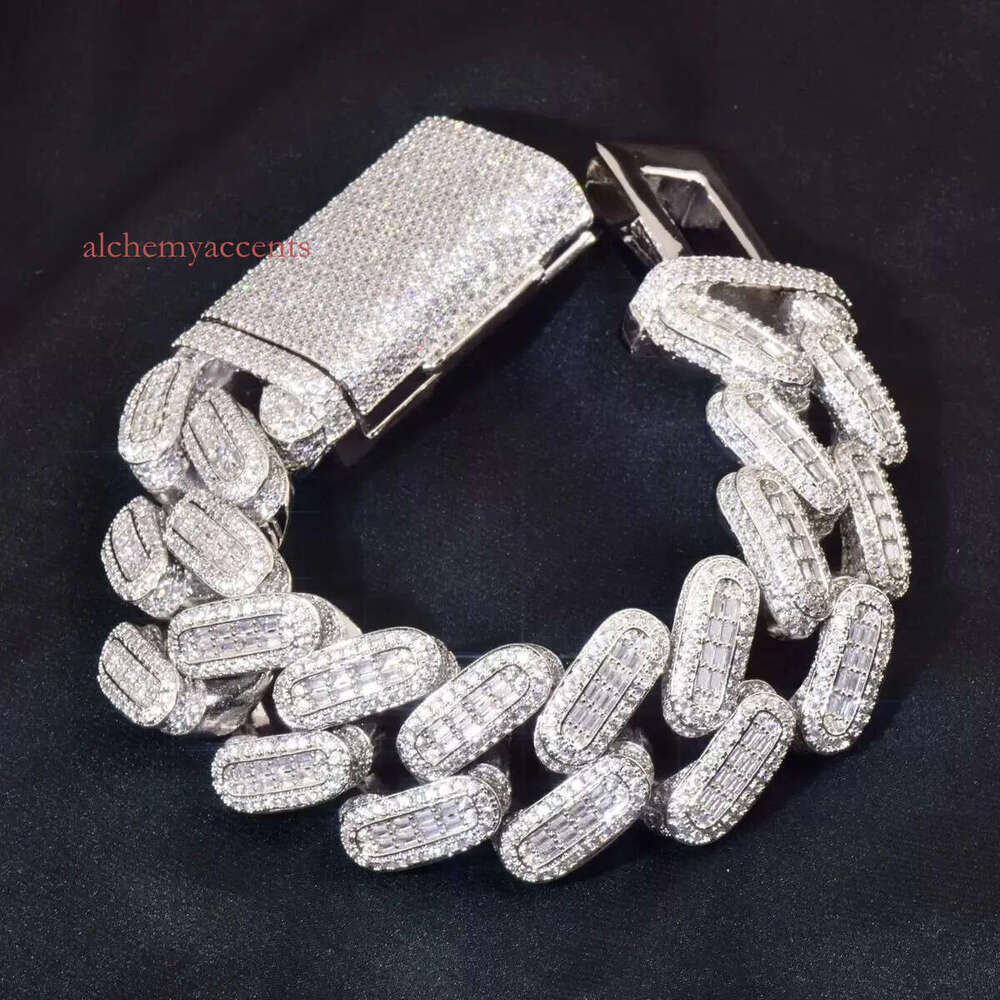 moissanite cuban link chain Big Heavy Mens Necklace 30mm iced Out Vvs Moissanite Baguette Diamond Hip Hop necklace gift
