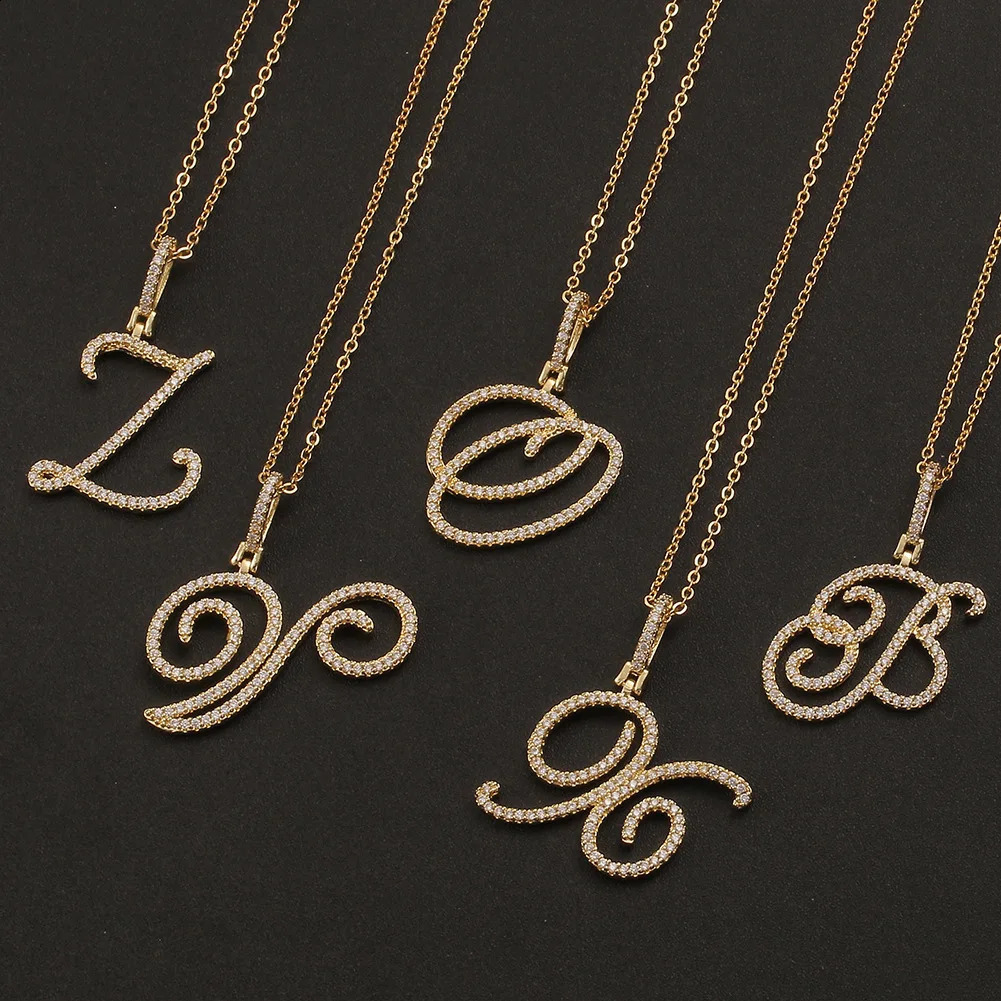 AZ Cursive Initial Letter Name Pendant Necklace For Women Simple Rope Chain Pendant Necklace Fashion Jewelry Gift 251031