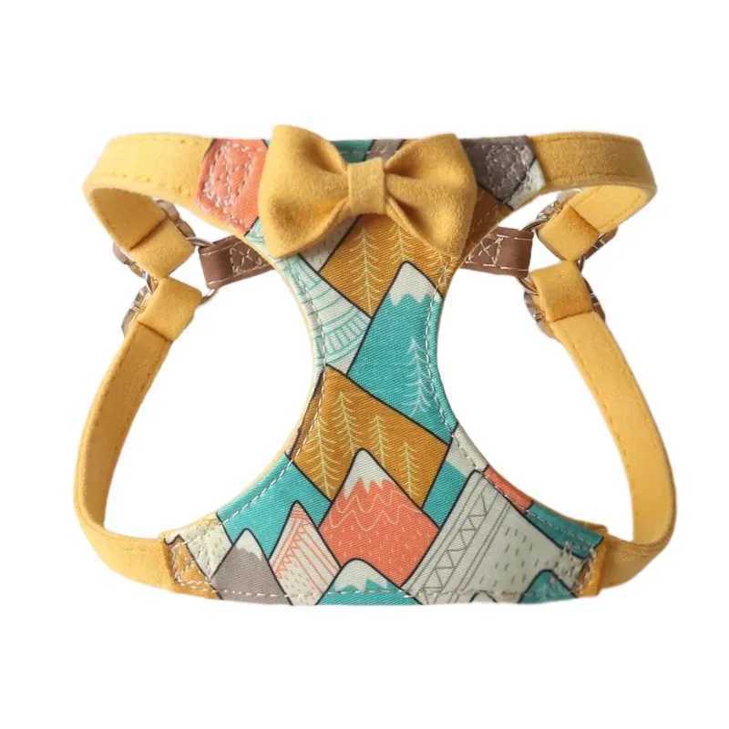 New Mount Fuji Inspired Pet Harness Leash Set Elegant Bow Tie Dog Vest with Adjustable Straps for Small Breeds Accessories C251031
