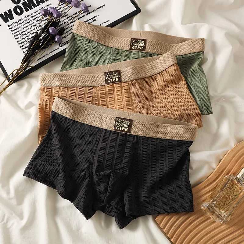 3pcs Boxer Shorts Mens Underpants Mesh Underwear For Men Breathable U Convex Lingerie Male Underpants PantiesT251031
