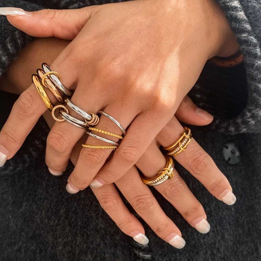 Yori Stainless Steel Links Stacked Rings Waterproof 2025 PVD Real Gold Plated Jewelry Bijoux Gift WholesaleXJ251031