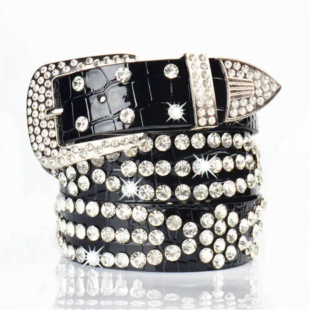 Women Rhinestone Belt Leather Bling Crystal Cowgirl Studded Glitter WaistbandW251030