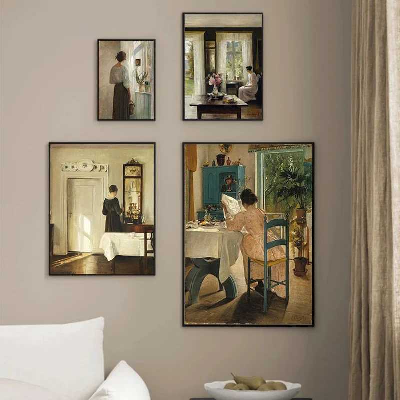 Woman Reading Antique Oil Painting on Canvas Posters Print Vintage Wall Art Pictures Victorian Ladies Gallery Art Home Decor C251031