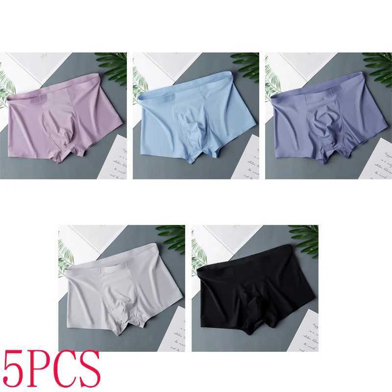 5 PcsLot Mens Ice Silk Sexy Seamless Ultrathin Boxer Briefs Shorts Underwear Underpants Male Breathable PantiesT251031