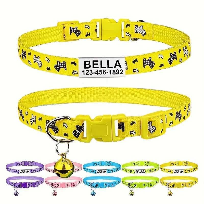 Customized Dog Collar Nylon Bone Kitten Puppy Collars Necklace Free Custom Pet Name ID Adjustable For Small Dogs Cats C251031