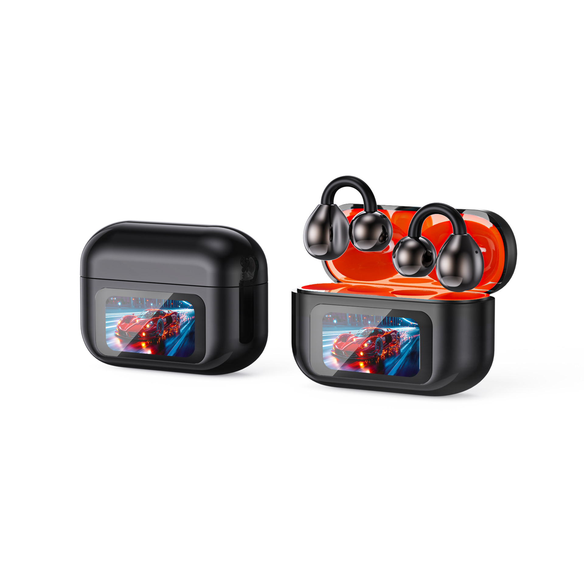 Advanced Clip-On Earbuds with Color Touch Screen & Remote Control Open-Ear Bluetooth Earphones Hi-Fi Sound for Gaming/Music Anti-Loss 30Hrs Playback