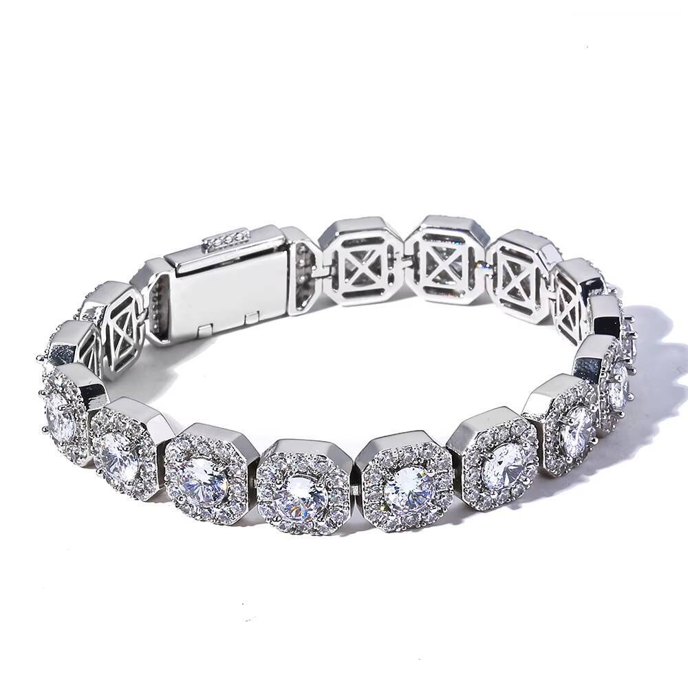 2025 Best Selling Full CZ Iced Out Square Bracelet Cuban Chain Men Thick Necklace Luxury Bracelet Hip Hop Fashion Jewelry