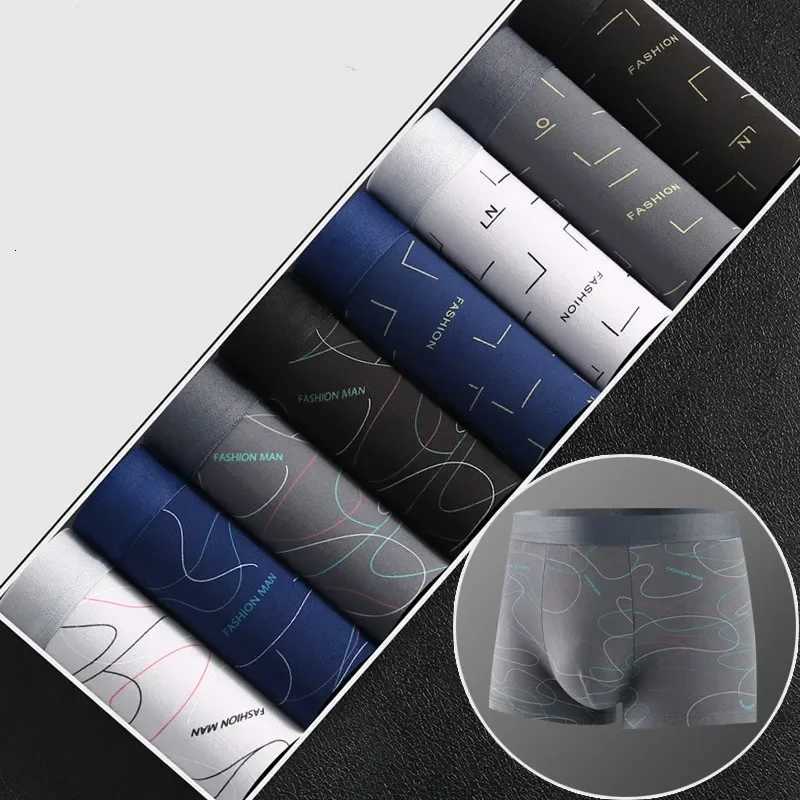 8PcsLot Mens Sexy Underwear Boxer Shorts Milk Silk Soft Comfortable Fabric Fashion Print Breathable Antibacterial Mens ShortsT251031