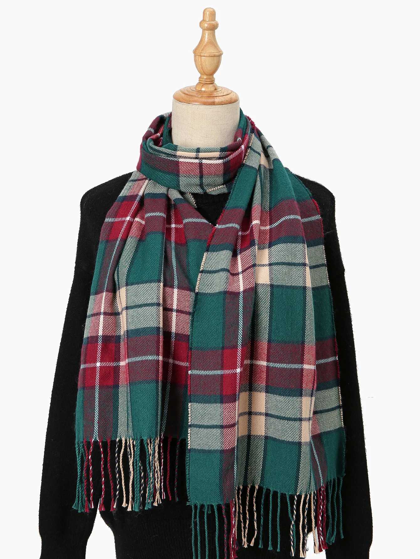 New Warm Cashmere Scarf Grid Design Thick ShAWl LaDY WrAP Tassel Scarves Christmas For Women Knitted NeckscarfW251030