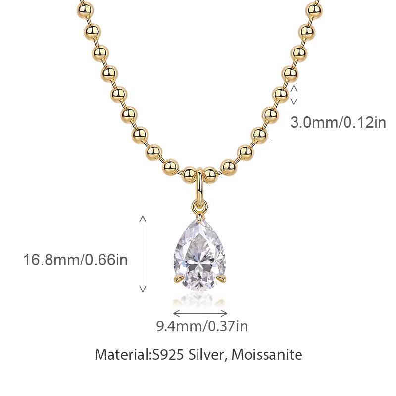 Moissanite Chain Pear 913mm 925 Sterling Silver VVS D Gold Colored GRA Certified Moissanite Jewelry Pendant Necklace