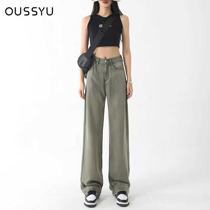 Lyocell High Waisted Thin Jeans Women Clothing Straight Tube Wide Leg Denim Pants Retro Streetwear Jean Trousers Lengthening J251031
