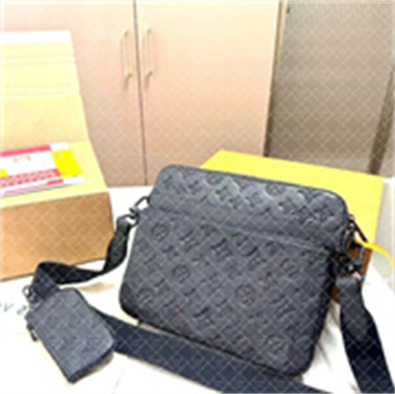 10A Designer bags men 3pcs Trio Leather Black Flowers Messenger Purse Crossbody Bags Shopping Bag Plain Shoulder bag Handbags Women Wallets purse tote bag L886