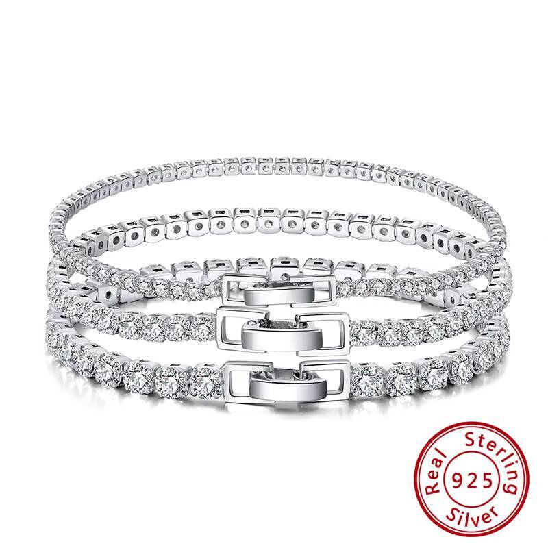 RINNTIN SB92 Fine Jewelry 925 Sterling Silver Bracelet CZ Crystal 3mm Width Cubic Zirconia Tennis Bracelet for Women