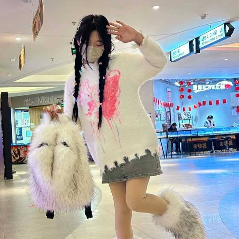 2025 NEW FASHION Y2K Faux Fur FOR Women Backpack Solid Soft Fleece Knapsack Harajuku Style Winter Ladies Bag W251031