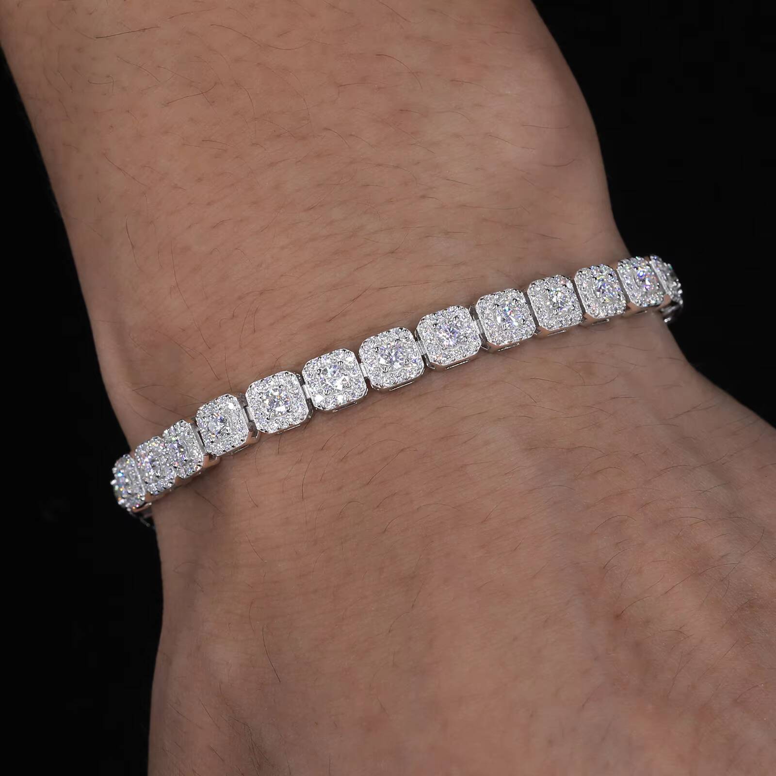 Iced Out Diamond Hip Hop Jewelry Real Sterling Silver 925 6mm Vvs Moissanite Factory Outlet Men Link Chain Bracelet for Party