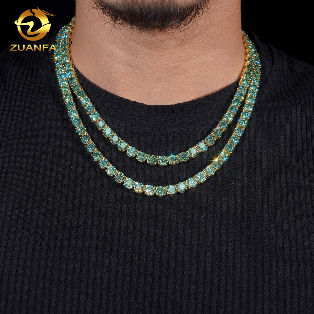 Big Size 65mm Original Color Blue Green Moissanite Chain Tennis Necklace Hip Hop Jewelry Tennis Chain Tennis Chain Bracelet