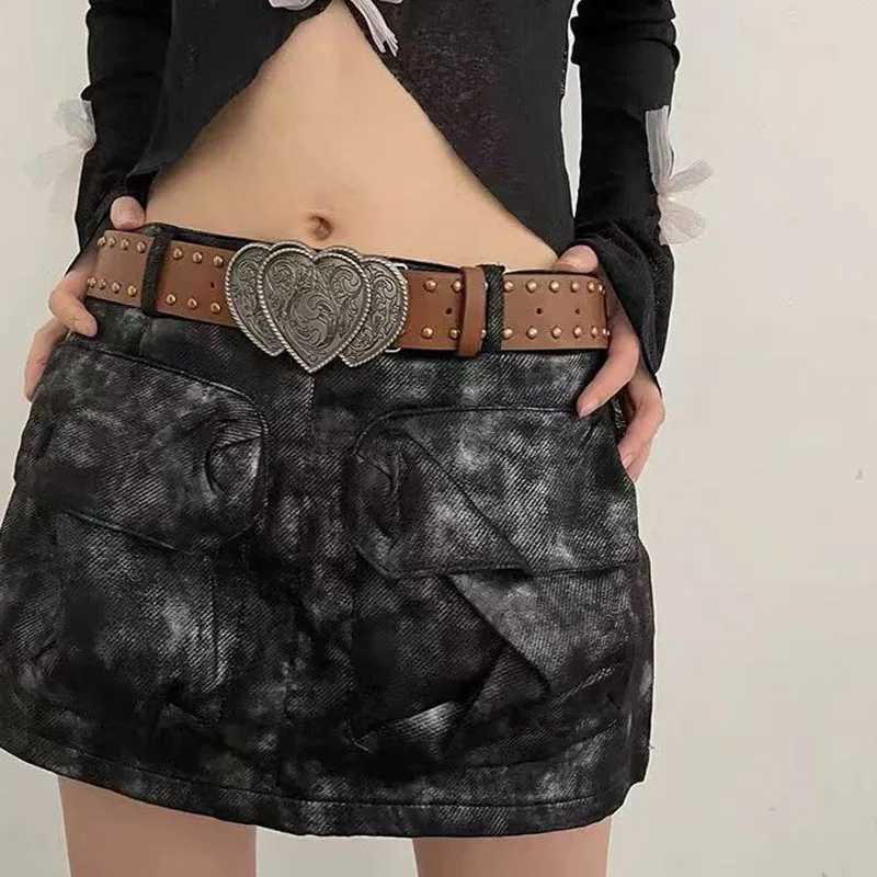 American retro leather belt for women sweet and cool hot girl personalized rivet waist chain Korean versatile clothing acceW251030