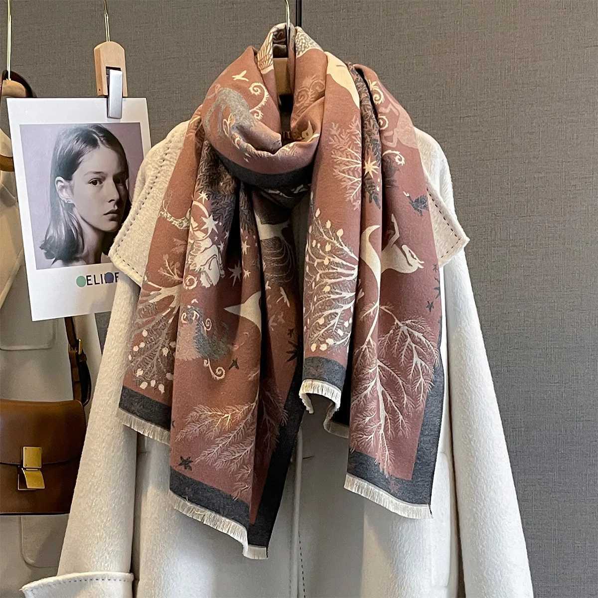 Winter Cashmere Scarf Women Luxury Animal Print Female Shawl Wrap Elegant Poncho Lady Thick Warm Blanket Gift Echarpe C251031
