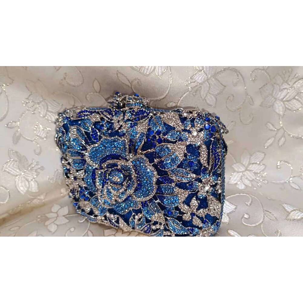 Designer Bags Lady Blue Color Stone Minaudiere Rhinestone Clutch Crystal Evening Handbag Women Party Prom Bag Bridal Clutches Wedding Purse Hot Sellin