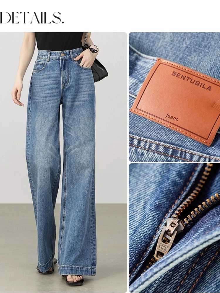 SENTUBILA Womens Vitality Denim High Waist Jeans Autumn 2025 Retro Washed Loose Fit Comfortable Commuter Pants W53NE2047 J2510311