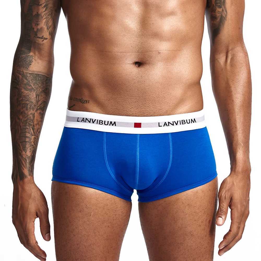 LANVIBUM men underwear solid convex underpants comfortable cotton bowxers soft shortsT251031