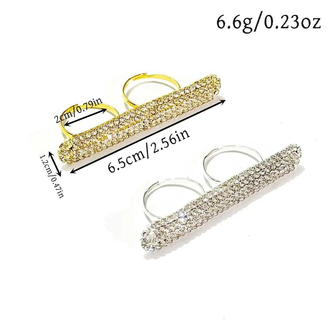 Exaggerate Rhinestone Large Double Finger Ring for Women Personalized Geometric Ring Open Wedding Party JewelryXJ251031