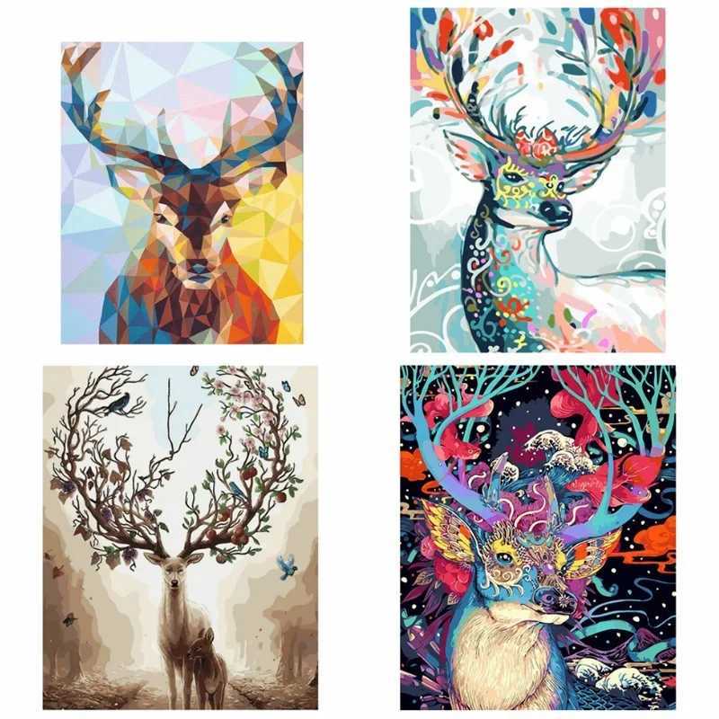 Deer Reindeer Sika DIY Digital Oil Painting By Numbers Paint Drawing Coloring Number Canvas Hand Painted Modular Picture C251031