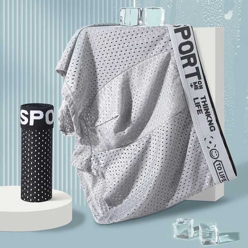 Mens Ice Silk Mesh Boxers Breathable Mesh Four Corner Pants Panties Shorts Summer Boxer Shorts Male Comfortable UnderpantsT251031
