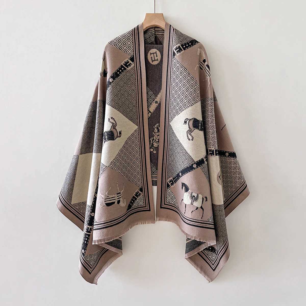 New Luxury Brand TwoSided Jacquard Scarf Cashmere Soft Warm Fringe The Horse Shawl Winter Coldproof Windproof Blanket C251031