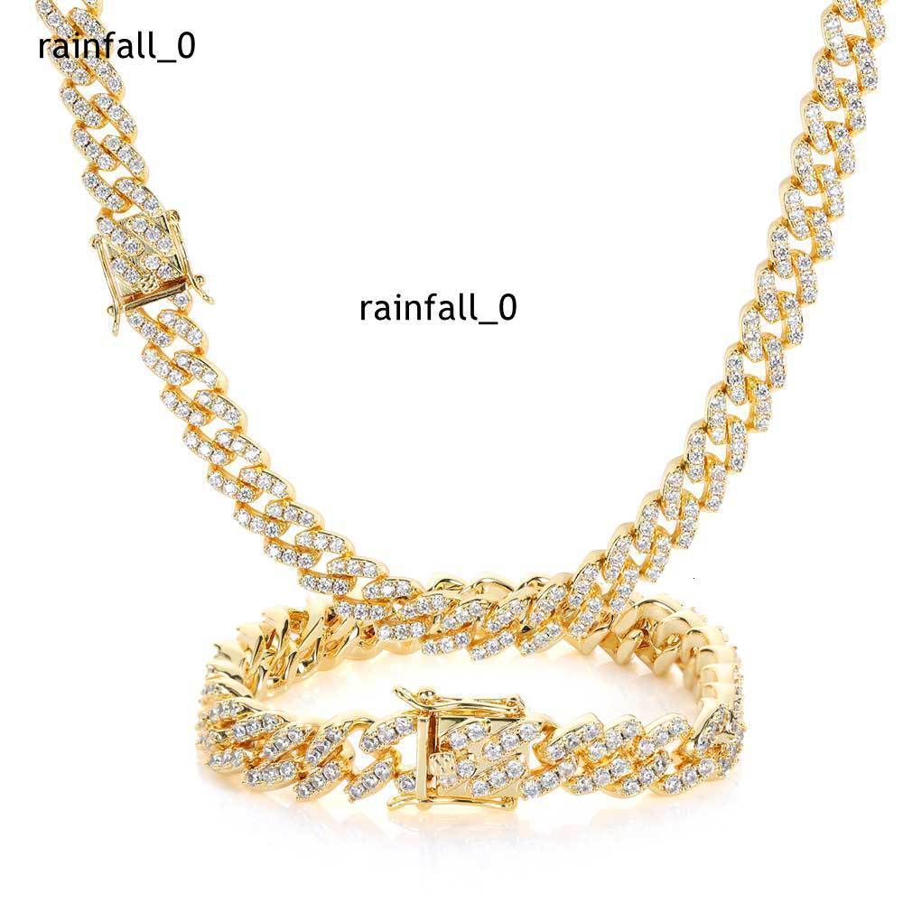 Womens Simple Personality 9mm Single Row Moissanite Cuban Chain Necklace Gold Plated Hip Hop Jewelry Diamond Main Brass Strand