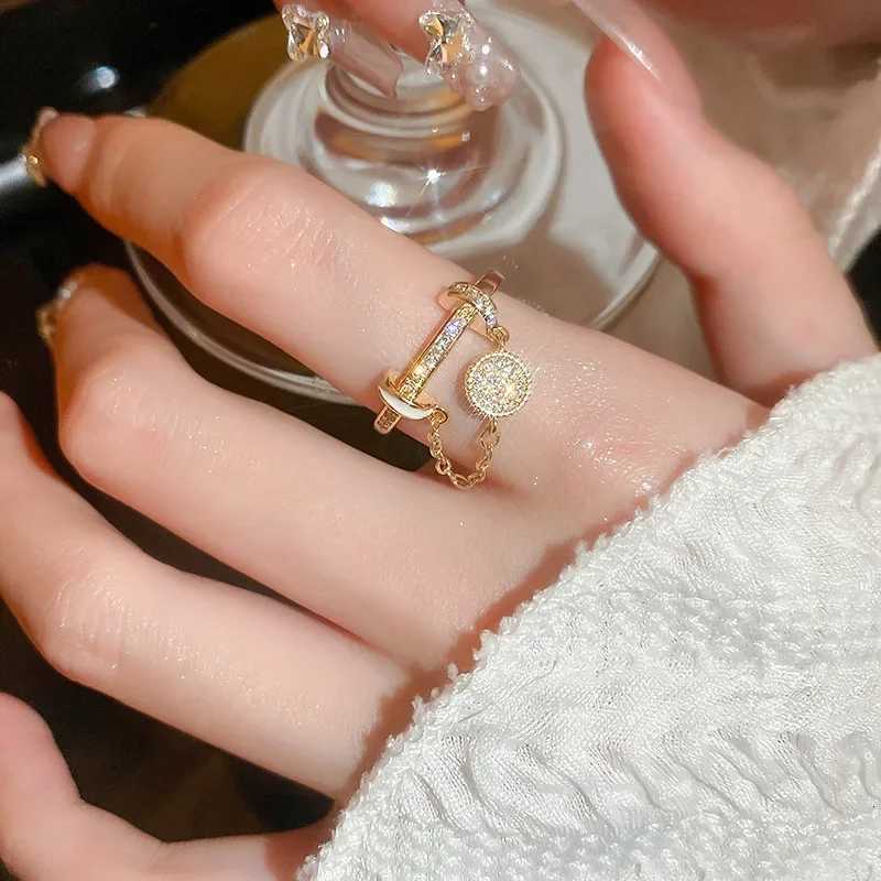 Geometric Exquisite Zircon Adjustable Index Finger Rings for Women Fashion Tassel Stainless Steel Open Rings Jewelry AccessoriesXJ251031