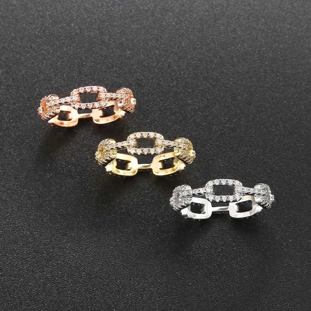 Chic Dazzling Cuban Link Chain Rings for Women Ice Out Micro Pave Zirconia Tennis Ring Fashion Accessories Hiphop Rock JewelryXJ251031