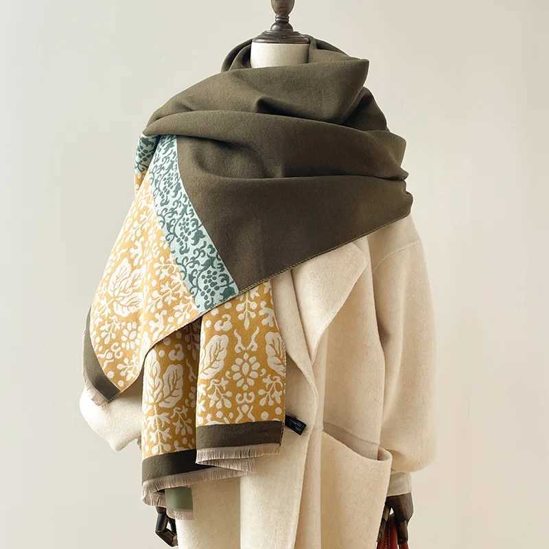 2024 Winter TwoSided Ethnic Style Cashmere Jacquard Scarves High Quality Women Thicken Wrap Shawl Ladies Wool Scarf C251031