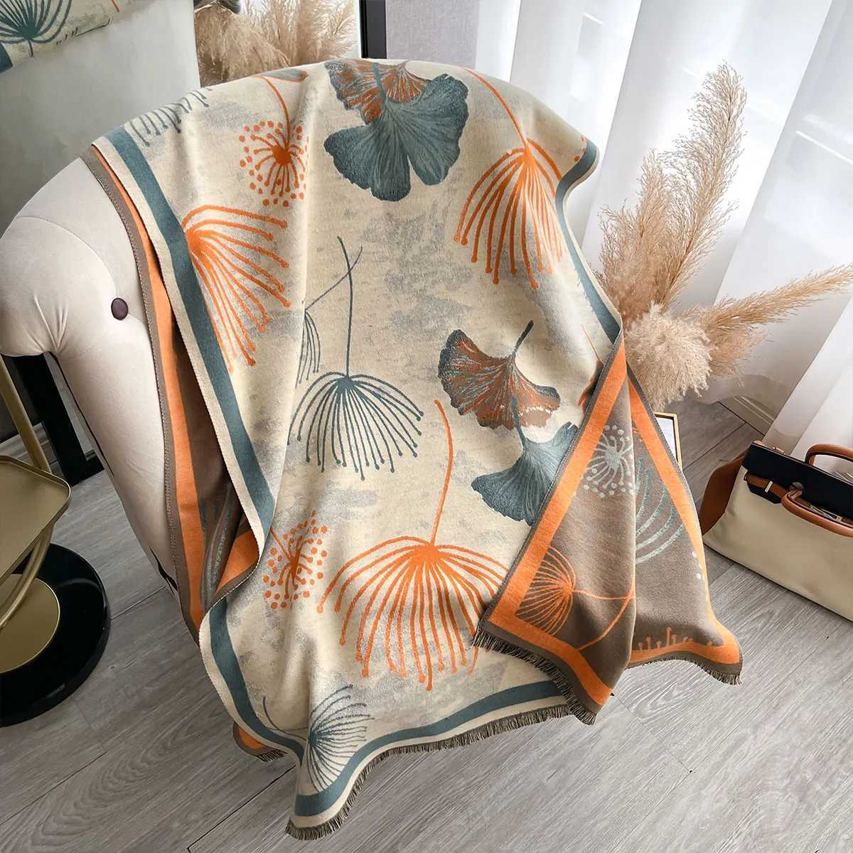 2025 New Winter Warm Cashmere Shawl Fashion Leaf Scarf Women Neckerchief Head Scarves Wrap Femal Poncho Echarpe Bandana C251031