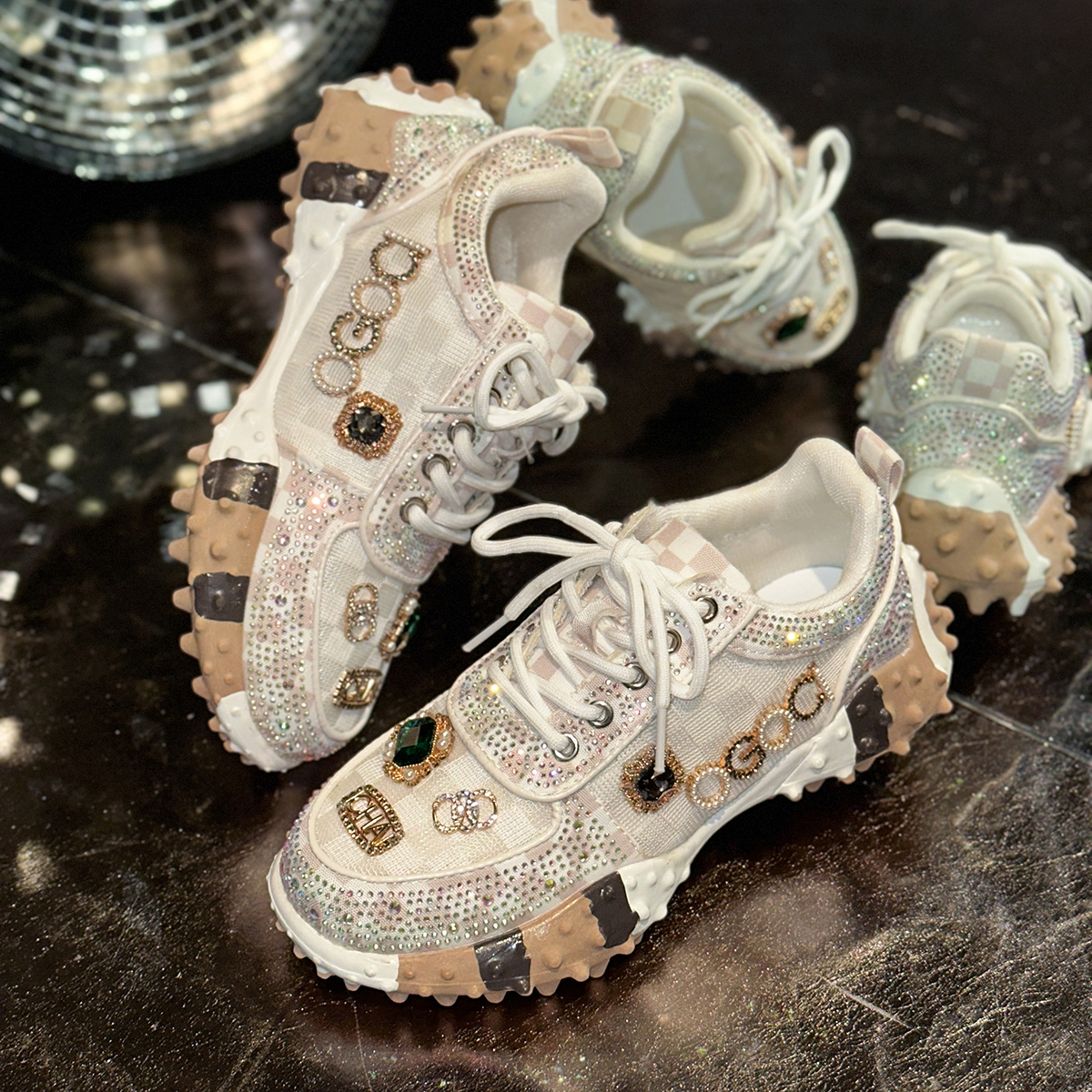 Trendy Diamond Luxury Shoe Non-slip Sports Tennis Shoe Platforms Sneakers Tide Shine Bling Rhinestone Shoes Zapatos De Mujer Luxury designer shoes