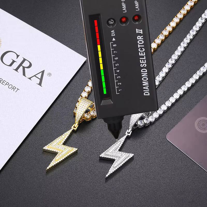Wholesale Hip Hop Jewelry Gold Plated 925 Sterling Silver VVS Baguette Moissanite Diamond Lightning Pendant for Men