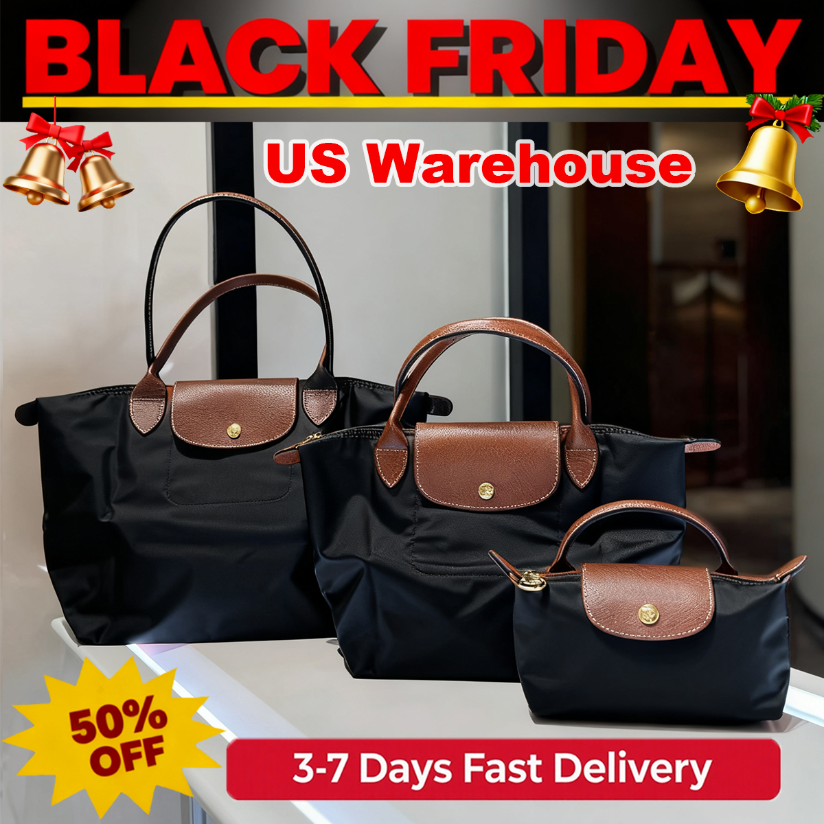 US warehouse Designer Bag Tote Bag Shoulder Bag Classic Large capacity Lightweight Women's handbag Purse Black Canvas Hot-selling tote bag 3 Sizes Computer bag 10A